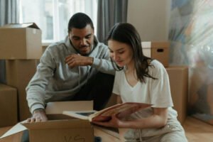 Couple planning finances before moving in together